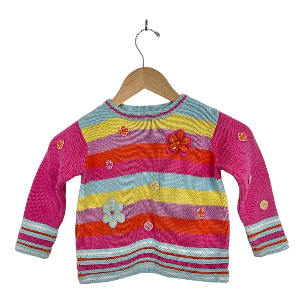 Hanna Andersson Kids Sweater Knit Pullover Striped Knit Flowers  Size 110 US 5